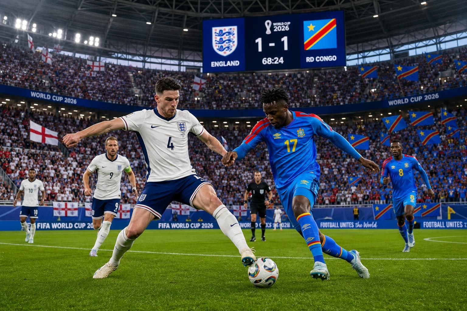 sigue en vivo el emocionante partido de octavos de final del mundial entre inglaterra y rd congo. no te pierdas ninguna acción y disfruta cada momento en directo.