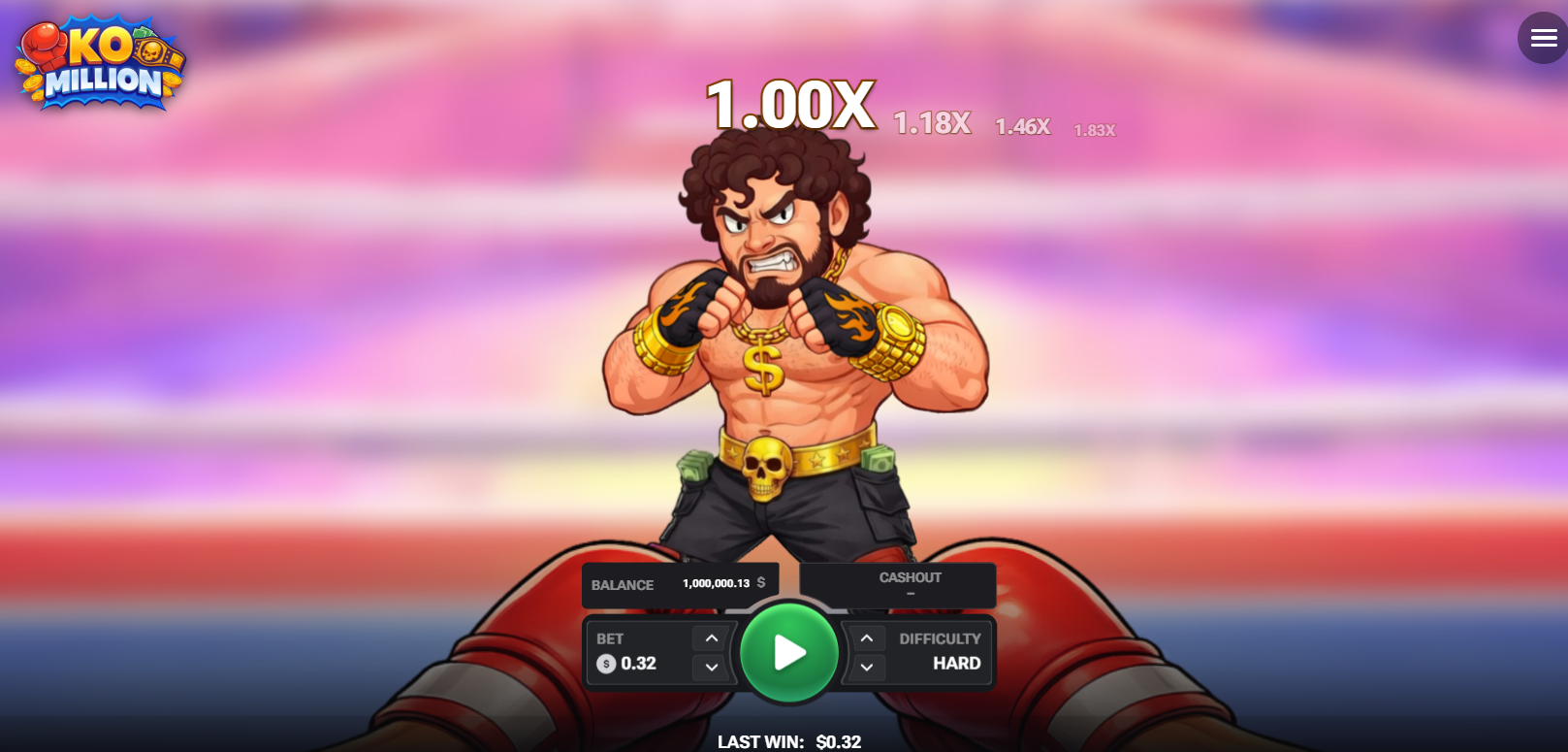 Boxeador de KO Million en el ring con el multiplicador visible