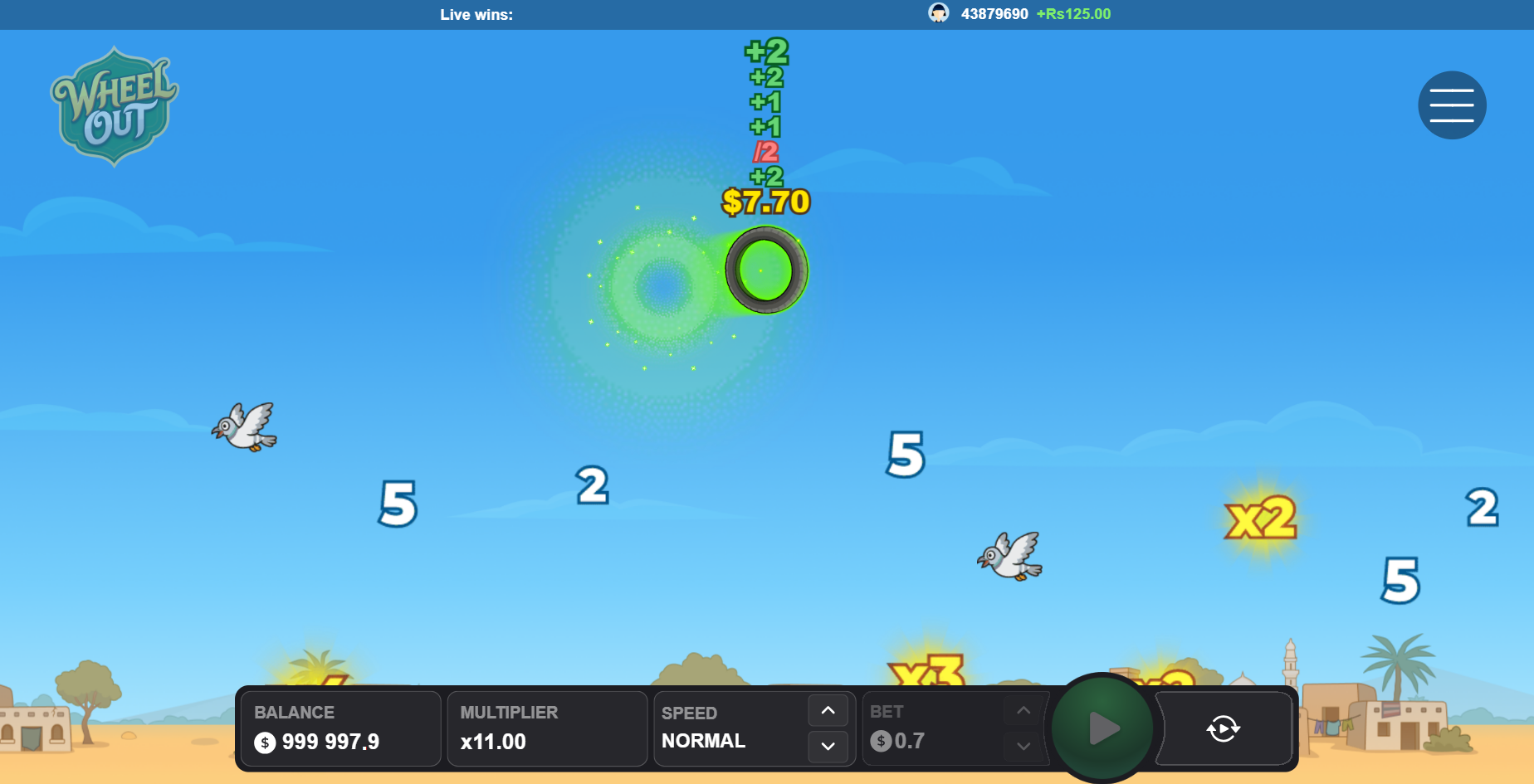 Neumático de Wheel Out en el aire con multiplicadores x2 y x3