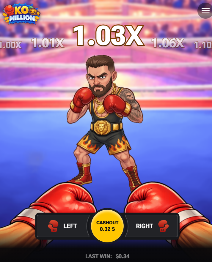 KO Million en el móvil con los botones Left, Right y Cashout