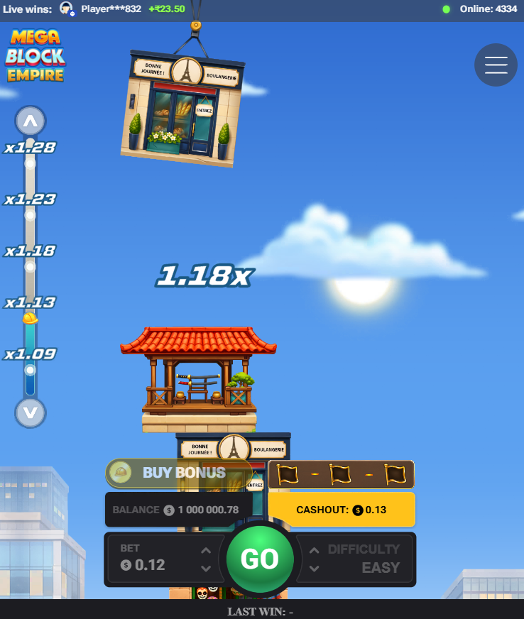 MegaBlock Empire en un móvil en formato vertical