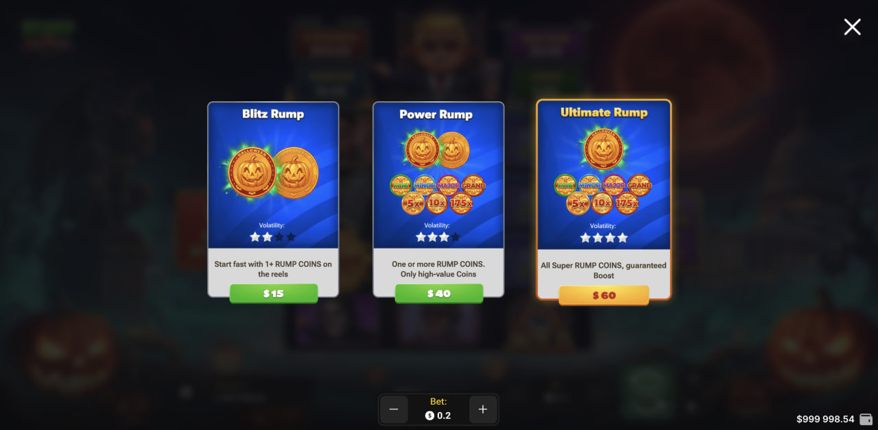 Ventana de compra de Rump & Halloween con Blitz, Power y Ultimate Rump en ordenador