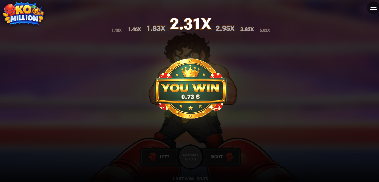 Pantalla You Win de KO Million después de cobrar