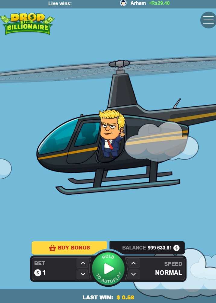 Drop The Billionaire en un móvil vertical con el botón Buy Bonus